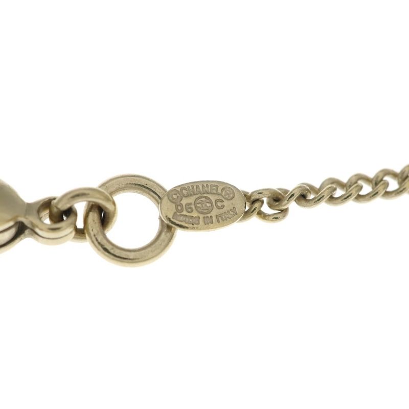 Chanel CC Logo Flower Motif Necklace Pendant Chain Gold White