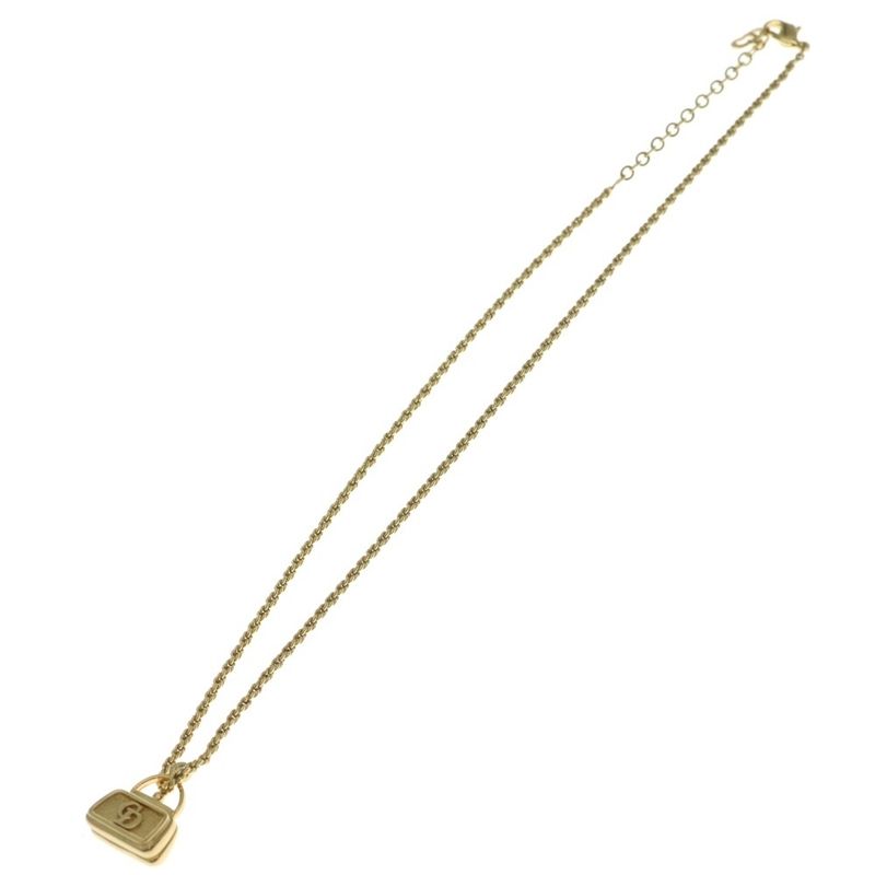 Dior CD Logo Bag Motif Chain Pendant Necklace Gold Plated