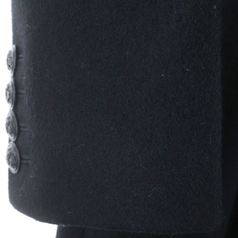 Saint Laurent Paris Anchor Button Double Breasted Chesterfield Coat Wool Black