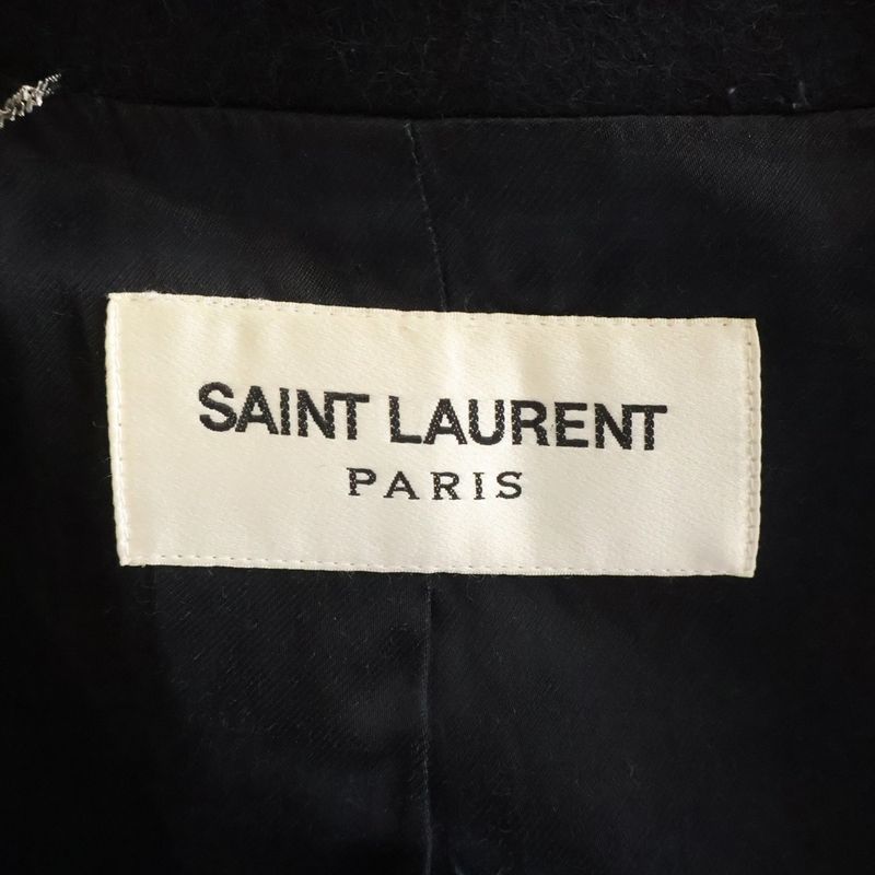 Saint Laurent Paris Anchor Button Double Breasted Chesterfield Coat Wool Black