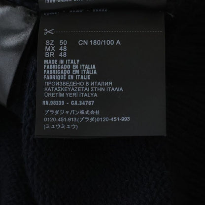 Prada Logo Embroidery Mock Neck Cashmere Knit Black Flat