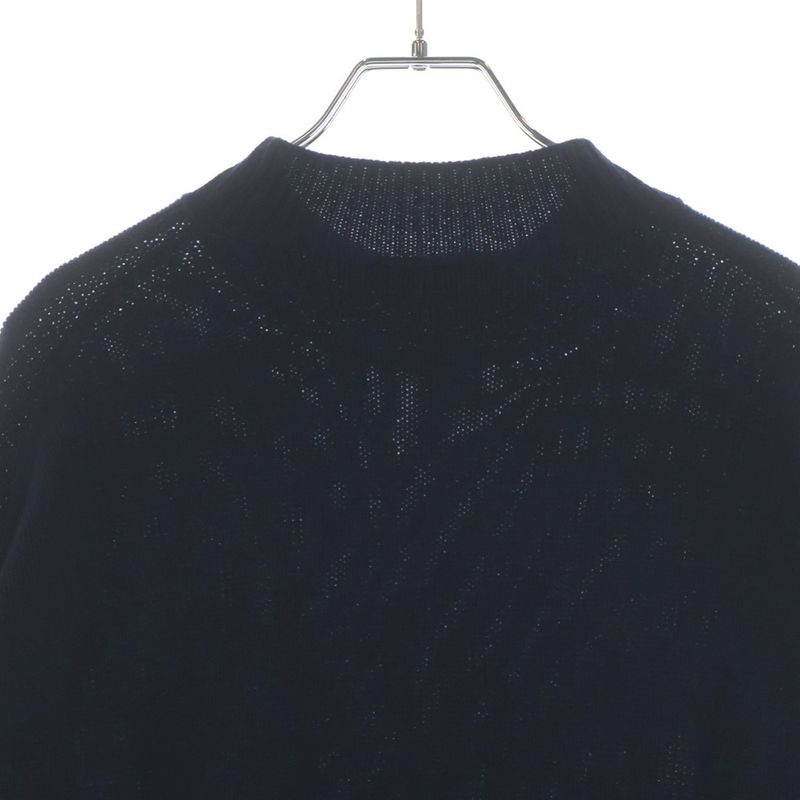 Prada Logo Embroidery Mock Neck Cashmere Knit Black Flat