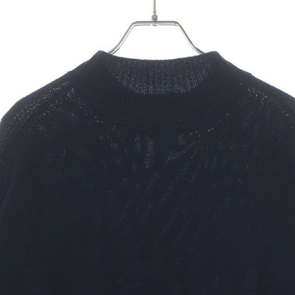 Prada Logo Embroidery Mock Neck Cashmere Knit Black Flat