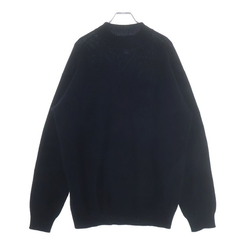 Prada Logo Embroidery Mock Neck Cashmere Knit Black Flat