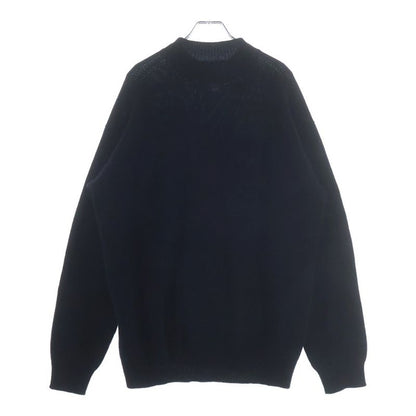 Prada Logo Embroidery Mock Neck Cashmere Knit Black Flat