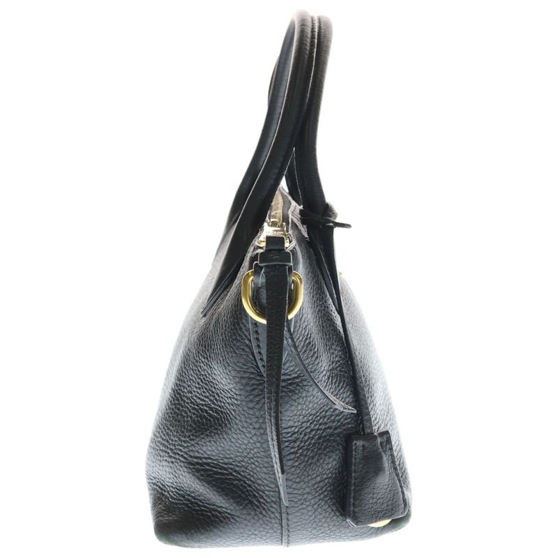 Prada Vitello Daino Shoulder Bag Black Leather Gold