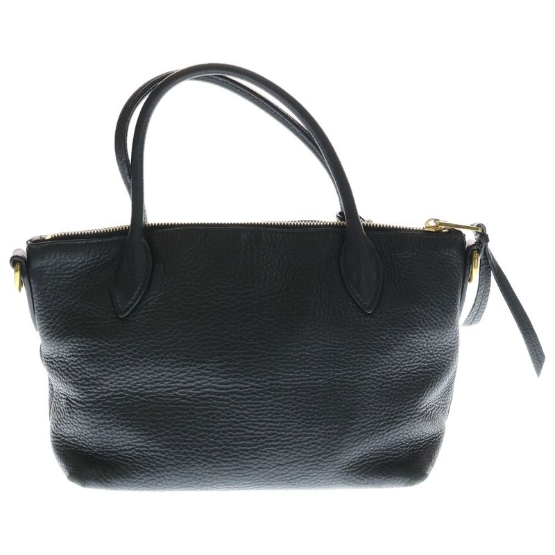 Prada Vitello Daino Shoulder Bag Black Leather Gold
