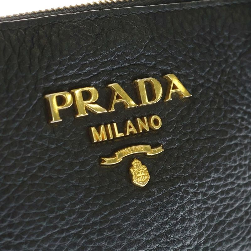 Prada Vitello Daino Shoulder Bag Black Leather Gold