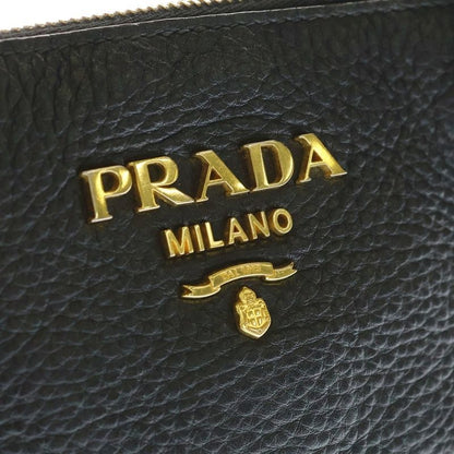 Prada Vitello Daino Shoulder Bag Black Leather Gold