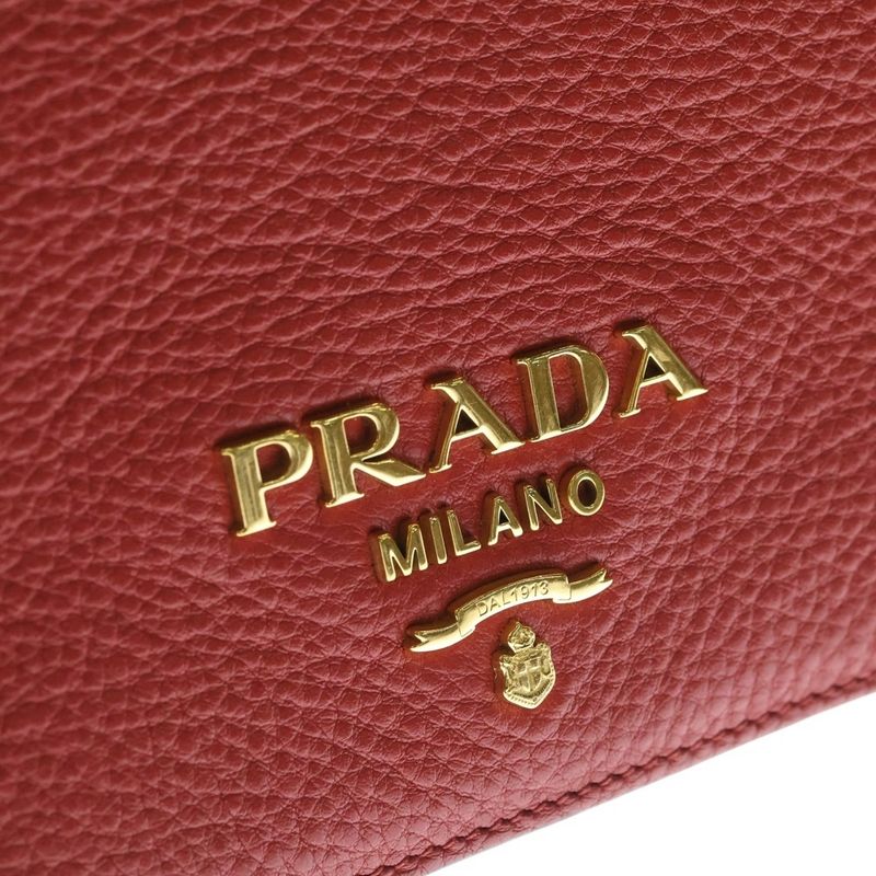 Prada Vitello Daino Mini Shoulder Bag Red Leather Gold
