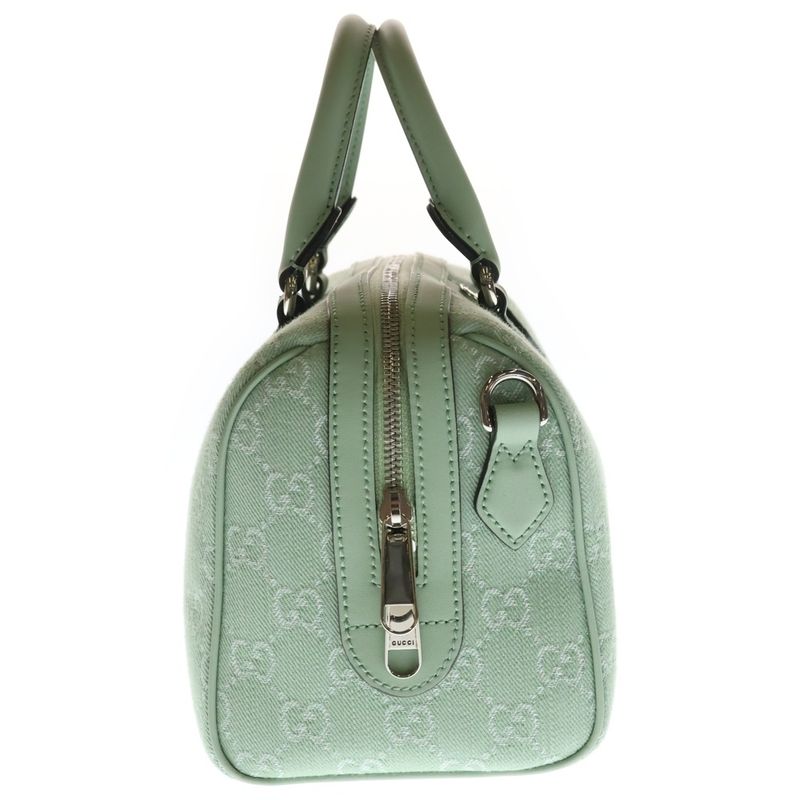Gucci Ophidia Small Canvas Leather Hand Mini Boston Bag Silver Light Green