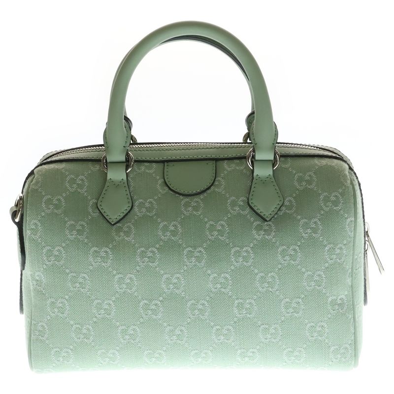 Gucci Ophidia Small Canvas Leather Hand Mini Boston Bag Silver Light Green