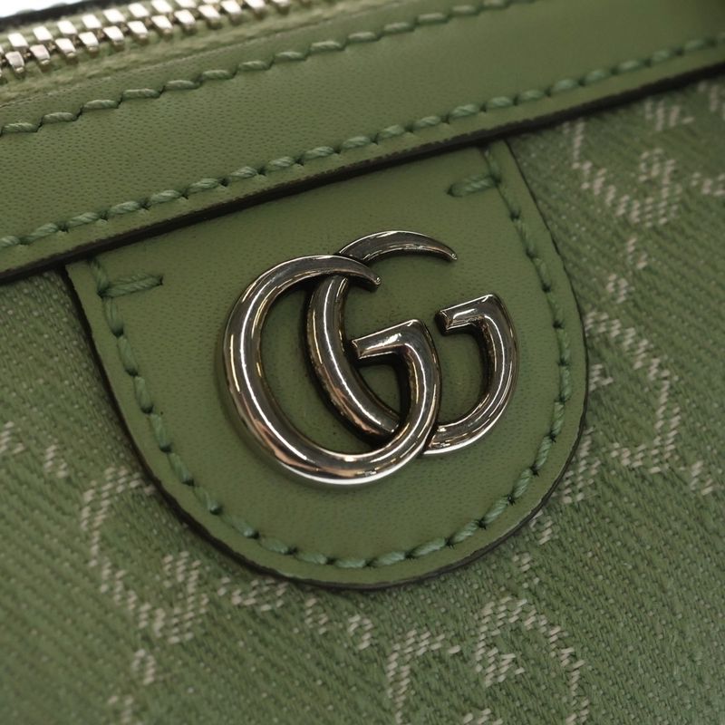 Gucci Ophidia Small Canvas Leather Hand Mini Boston Bag Silver Light Green