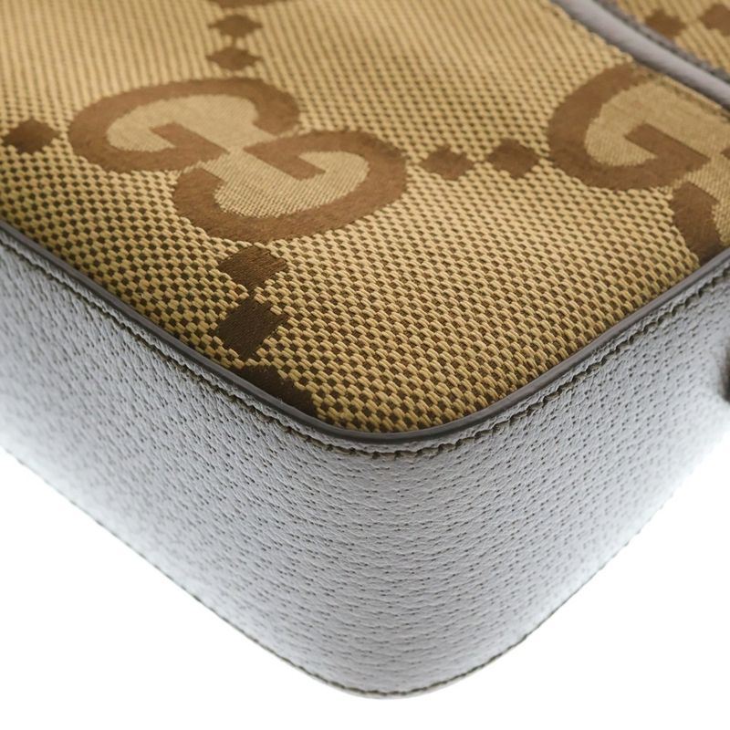 Gucci Jumbo GG Canvas Leather Messenger Bag Brown Beige