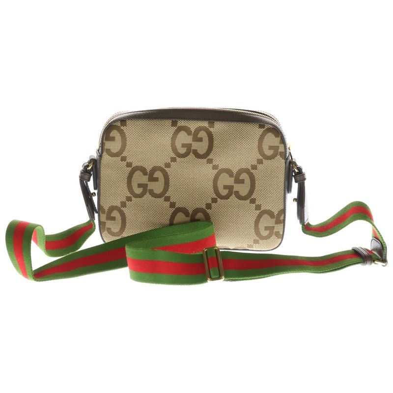 Gucci Jumbo GG Canvas Leather Messenger Bag Brown Beige