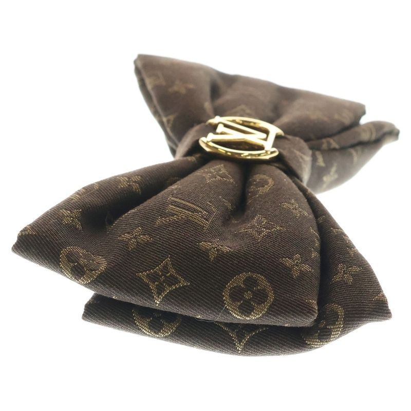 Louis Vuitton Barrette LV Pretty Bow Hair Clip Ribbon Brown Gold