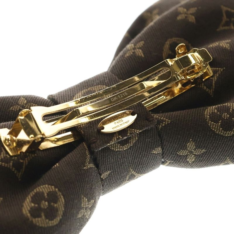 Louis Vuitton Barrette LV Pretty Bow Hair Clip Ribbon Brown Gold
