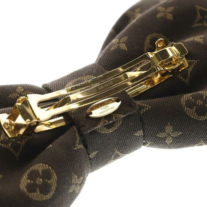 Louis Vuitton Barrette LV Pretty Bow Hair Clip Ribbon Brown Gold