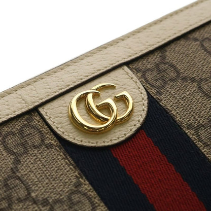 Gucci GG Supreme Wallet Card Case White Beige Leather Gold