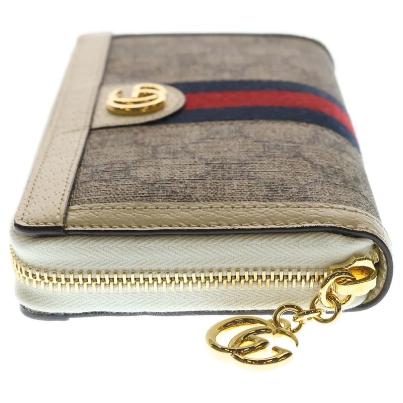 Gucci GG Supreme Wallet Card Case White Beige Leather Gold