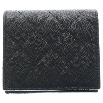 Chanel Quilted Bifold Wallet Card Case Compact Black Caviar Leather Gold