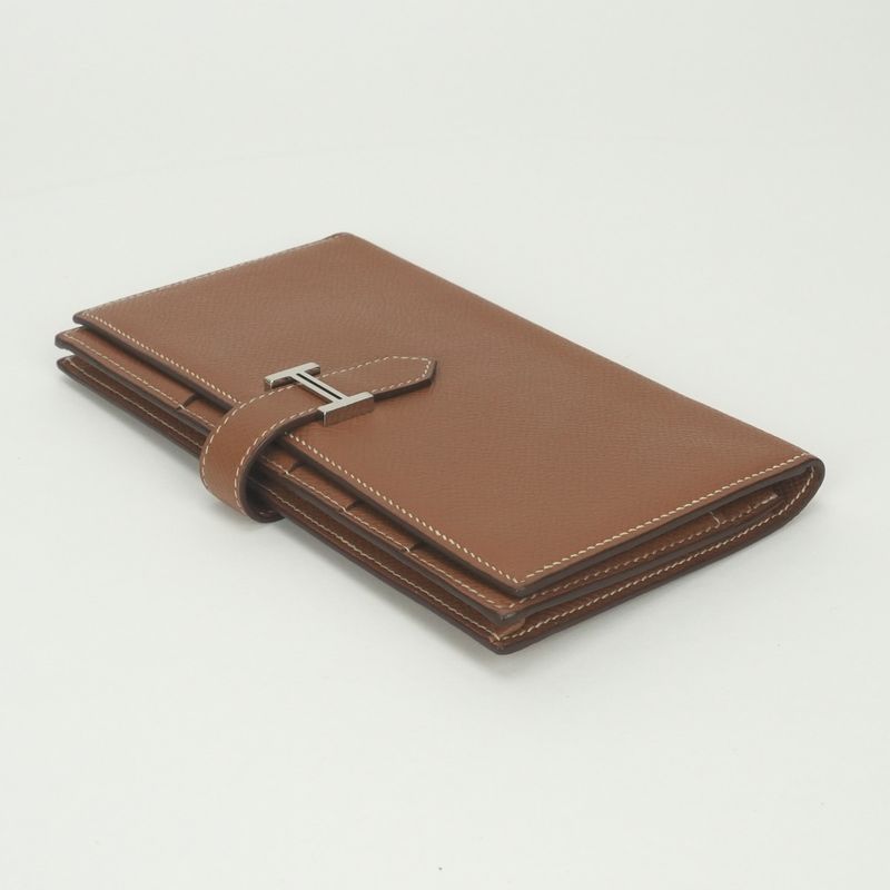 Hermes Bearn Souffle Wallet Epsom Gold Brown Silver Veau