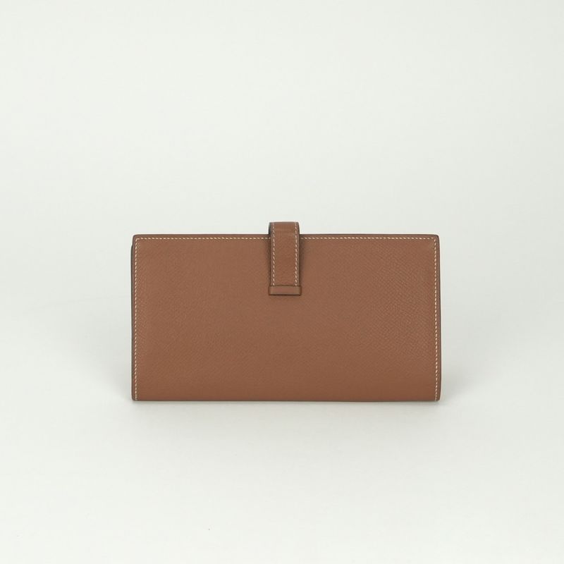 Hermes Bearn Souffle Wallet Epsom Gold Brown Silver Veau