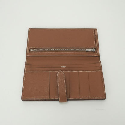 Hermes Bearn Souffle Wallet Epsom Gold Brown Silver Veau