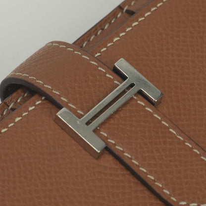 Hermes Bearn Souffle Wallet Epsom Gold Brown Silver Veau