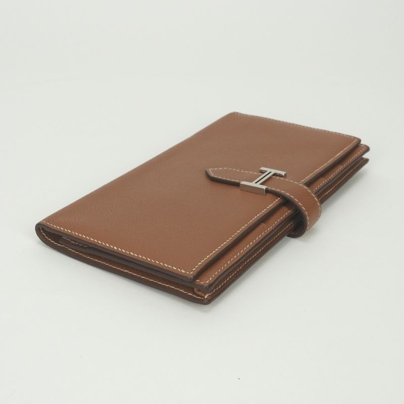 Hermes Bearn Souffle Wallet Epsom Gold Brown Silver Veau