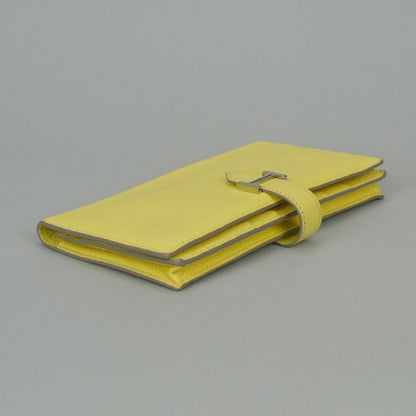 Hermes Bearn Souffle Wallet Chevre Limoncello Yellow Silver Misor