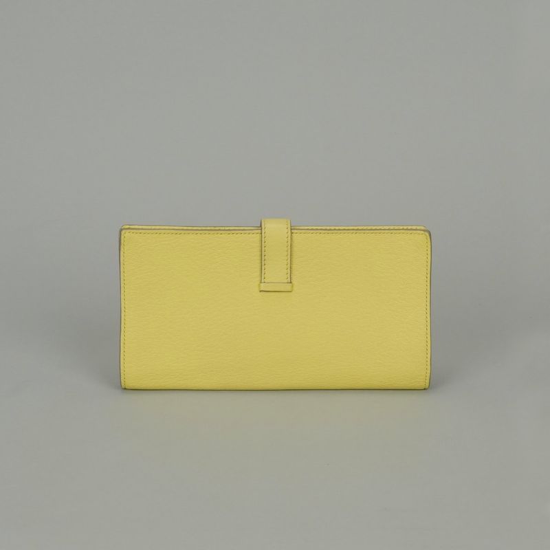 Hermes Bearn Souffle Wallet Chevre Limoncello Yellow Silver Misor