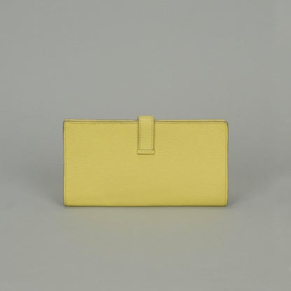 Hermes Bearn Souffle Wallet Chevre Limoncello Yellow Silver Misor