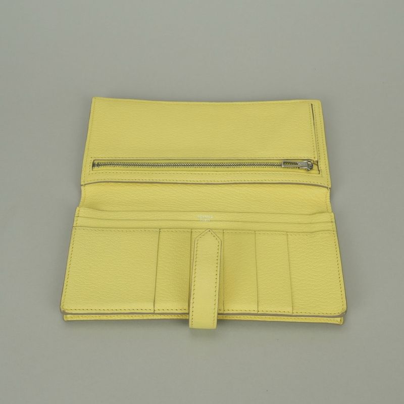 Hermes Bearn Souffle Wallet Chevre Limoncello Yellow Silver Misor