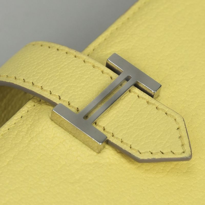 Hermes Bearn Souffle Wallet Chevre Limoncello Yellow Silver Misor