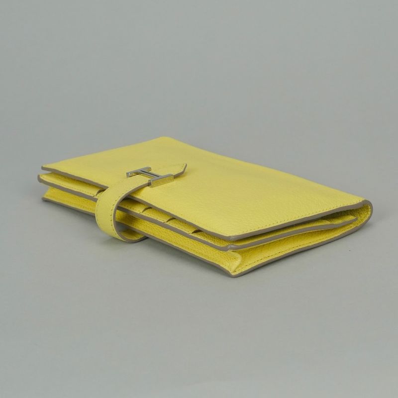 Hermes Bearn Souffle Wallet Chevre Limoncello Yellow Silver Misor