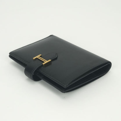 Hermes Bearn Compact Wallet Bifold Mini Box Calf Noir Black Gold