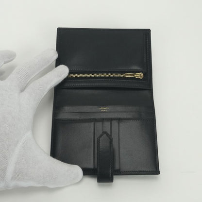 Hermes Bearn Compact Wallet Bifold Mini Box Calf Noir Black Gold