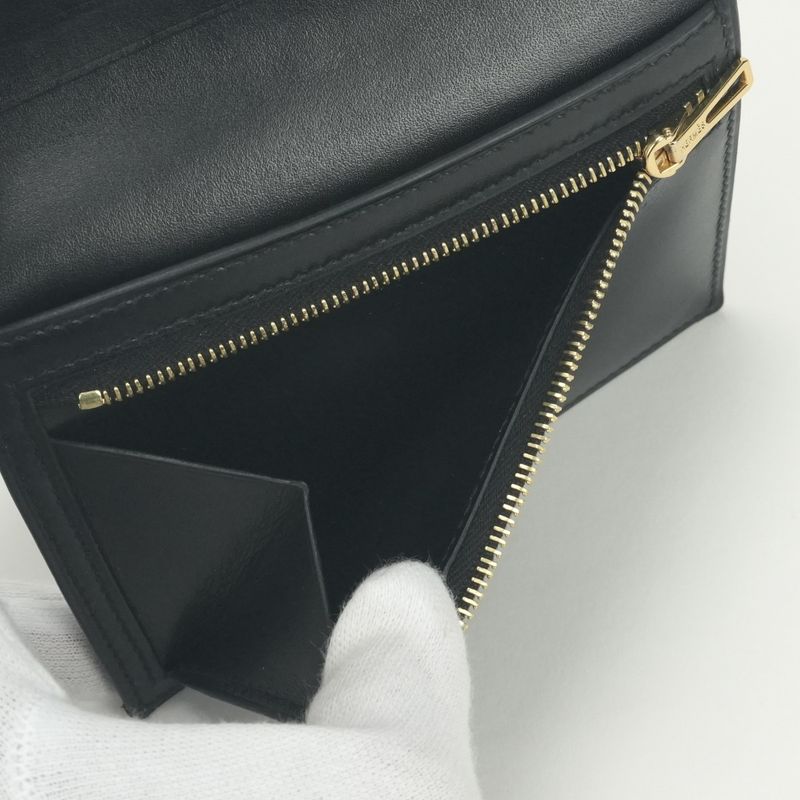 Hermes Bearn Compact Wallet Bifold Mini Box Calf Noir Black Gold