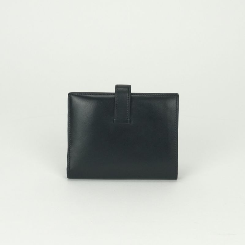 Hermes Bearn Compact Wallet Bifold Mini Box Calf Noir Black Gold