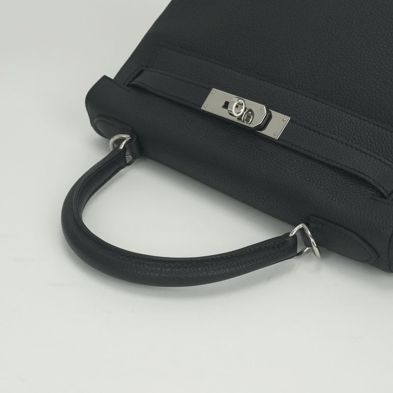 Hermes Kelly 28 Tote Shoulder Bag Togo Noir Black Silver V-shaped 2-Way