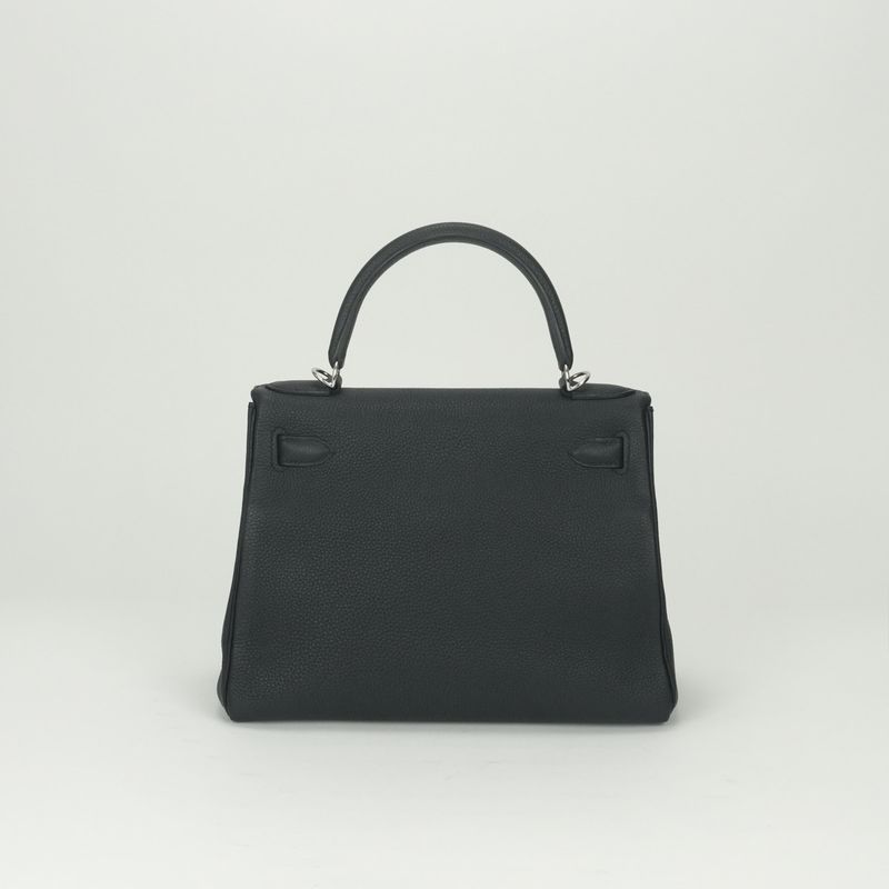 Hermes Kelly 28 Tote Shoulder Bag Togo Noir Black Silver V-shaped 2-Way