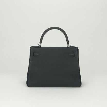 Hermes Kelly 28 Tote Shoulder Bag Togo Noir Black Silver V-shaped 2-Way