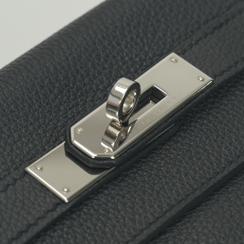 Hermes Kelly 28 Tote Shoulder Bag Togo Noir Black Silver V-shaped 2-Way