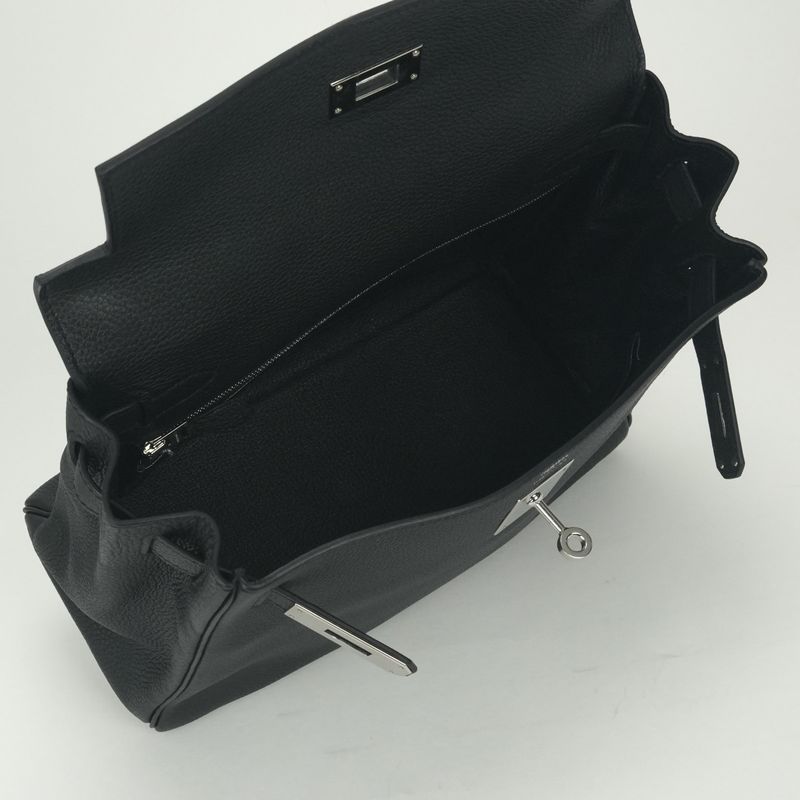 Hermes Kelly 28 Tote Shoulder Bag Togo Noir Black Silver V-shaped 2-Way