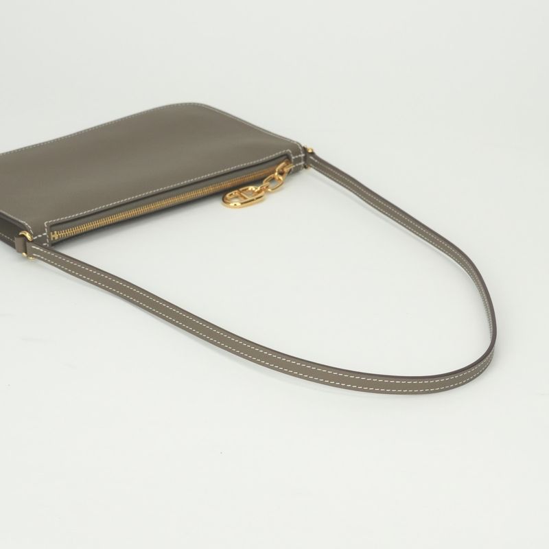 Hermes Zip Azap to Go Shoulder Bag Evercolor Etoupe Gray Gold Pouch Clutch