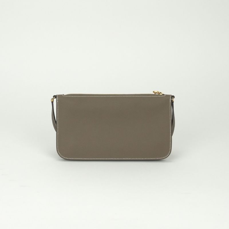 Hermes Zip Azap to Go Shoulder Bag Evercolor Etoupe Gray Gold Pouch Clutch