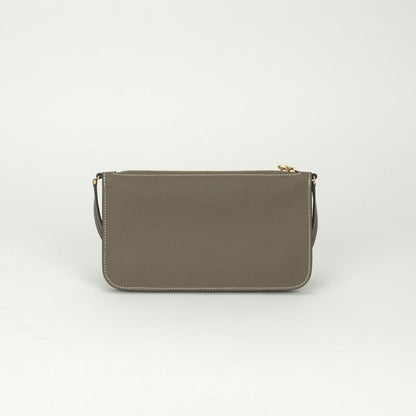 Hermes Zip Azap to Go Shoulder Bag Evercolor Etoupe Gray Gold Pouch Clutch