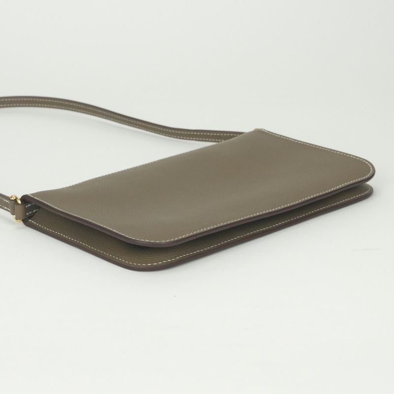 Hermes Zip Azap to Go Shoulder Bag Evercolor Etoupe Gray Gold Pouch Clutch