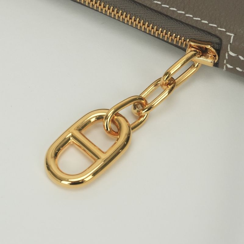 Hermes Zip Azap to Go Shoulder Bag Evercolor Etoupe Gray Gold Pouch Clutch